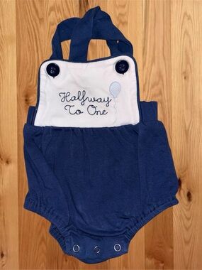 Halfway To One Navy Baby Romper